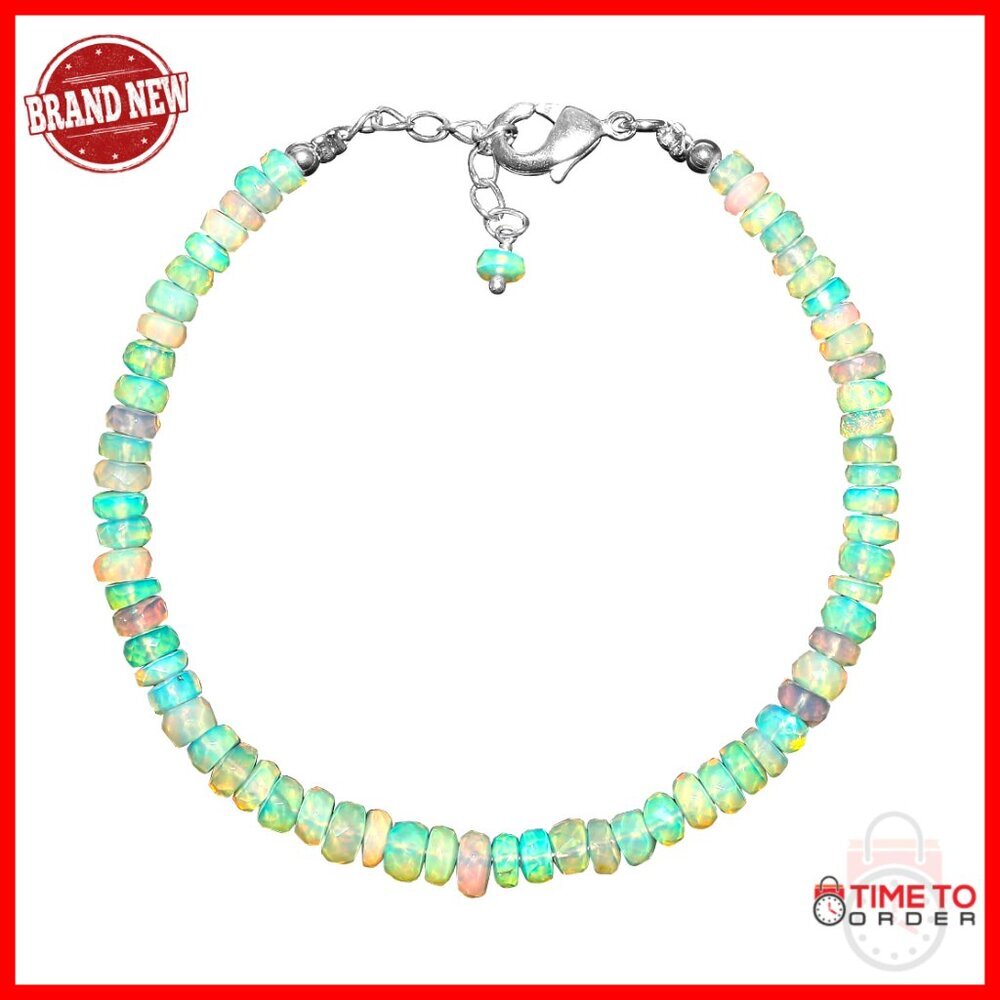 Handmade Ethiopian Opal Bracelet Silver Plated Dainty Boho Jewelry